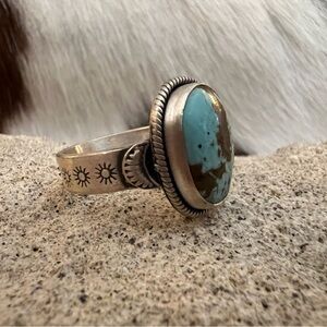 ❤️ #8 Turquoise Navajo Style Hand Stamped Decorative 5mm Band Ring Size 9 Unisex